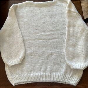 White Crew Neck Sweater with Ribbed Cuffs